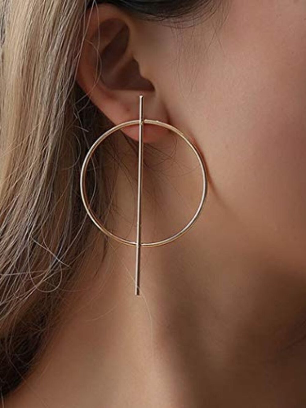 Bar Hoop Earrings Big Round Circle Earrings Geometric Circle Stick Earrings Gold